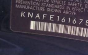 VIN prefix KNAFE1616750