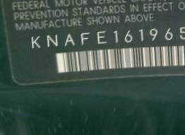 VIN prefix KNAFE1619652