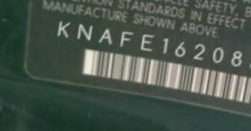 VIN prefix KNAFE1620850