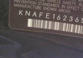 VIN prefix KNAFE1623652
