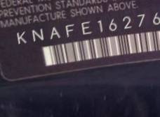 VIN prefix KNAFE1627653