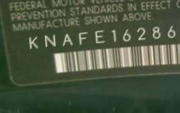 VIN prefix KNAFE1628653