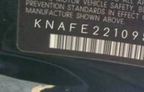 VIN prefix KNAFE2210956