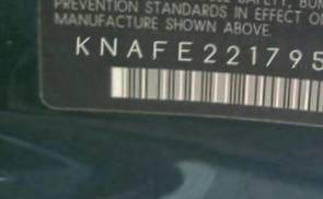 VIN prefix KNAFE2217956