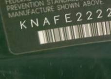 VIN prefix KNAFE2222956