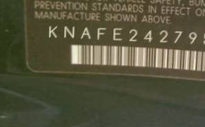 VIN prefix KNAFE2427950
