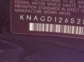 VIN prefix KNAGD1265251