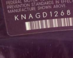 VIN prefix KNAGD1268251