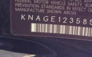 VIN prefix KNAGE1235852