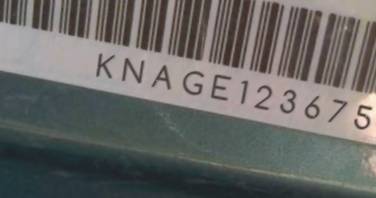 VIN prefix KNAGE1236751