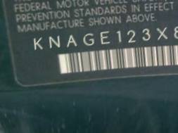 VIN prefix KNAGE123X852