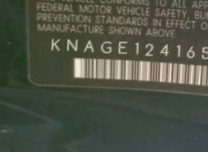 VIN prefix KNAGE1241650