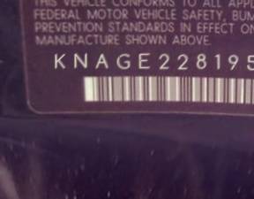 VIN prefix KNAGE2281953