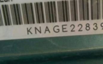VIN prefix KNAGE2283952