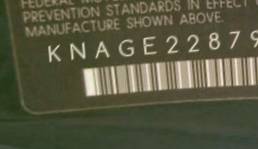 VIN prefix KNAGE2287953