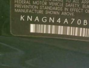 VIN prefix KNAGN4A70B51