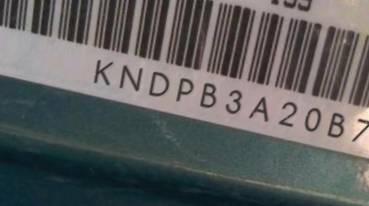 VIN prefix KNDPB3A20B70