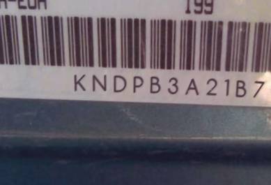 VIN prefix KNDPB3A21B70