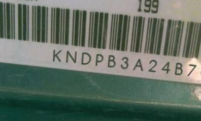 VIN prefix KNDPB3A24B70