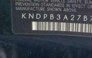 VIN prefix KNDPB3A27B71