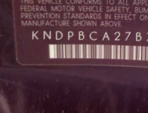 VIN prefix KNDPBCA27B70