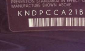 VIN prefix KNDPCCA21B70