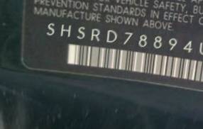 VIN prefix SHSRD78894U2