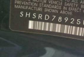VIN prefix SHSRD78925U3