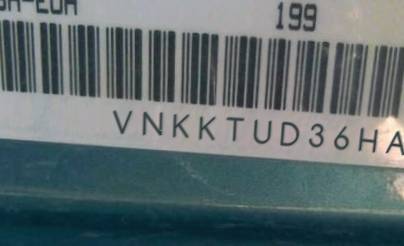 VIN prefix VNKKTUD36HA0