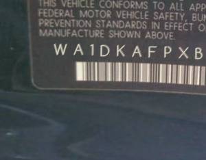 VIN prefix WA1DKAFPXBA0