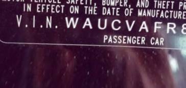 VIN prefix WAUCVAFR8BA0