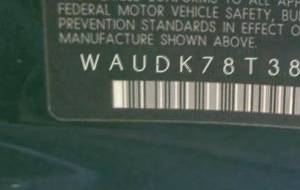 VIN prefix WAUDK78T38A0