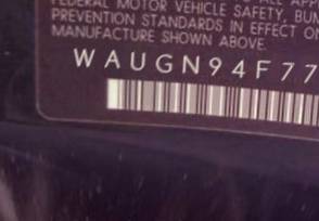 VIN prefix WAUGN94F77N0