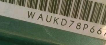 VIN prefix WAUKD78P66A0