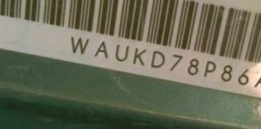 VIN prefix WAUKD78P86A0