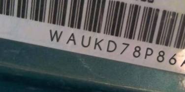VIN prefix WAUKD78P86A1