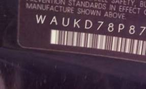 VIN prefix WAUKD78P87A1
