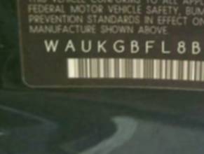 VIN prefix WAUKGBFL8BA1