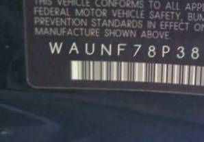 VIN prefix WAUNF78P38A0
