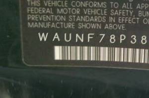 VIN prefix WAUNF78P38A1