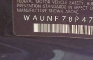 VIN prefix WAUNF78P47A0
