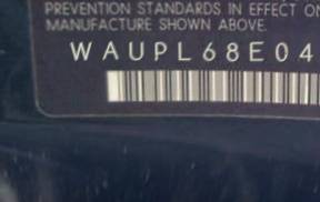 VIN prefix WAUPL68E04A0