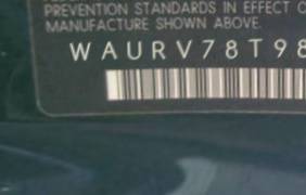 VIN prefix WAURV78T98A0