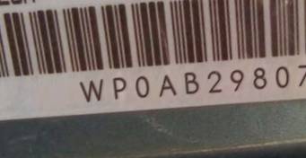 VIN prefix WP0AB29807U7