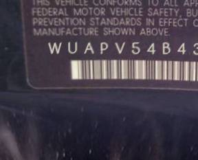 VIN prefix WUAPV54B43N9