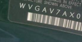 VIN prefix WVGAV7AX0BW0