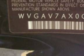 VIN prefix WVGAV7AX0GW6