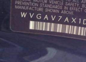 VIN prefix WVGAV7AX1DW0