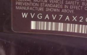 VIN prefix WVGAV7AX2CW6