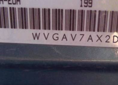 VIN prefix WVGAV7AX2DW5